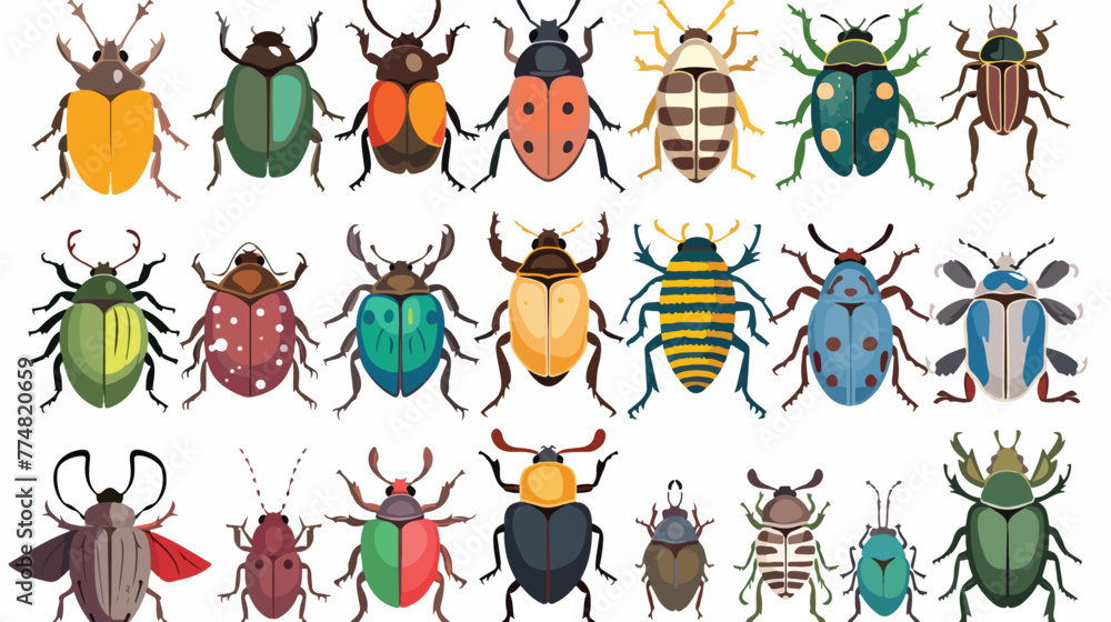 Beetle collection flat vector isolated o