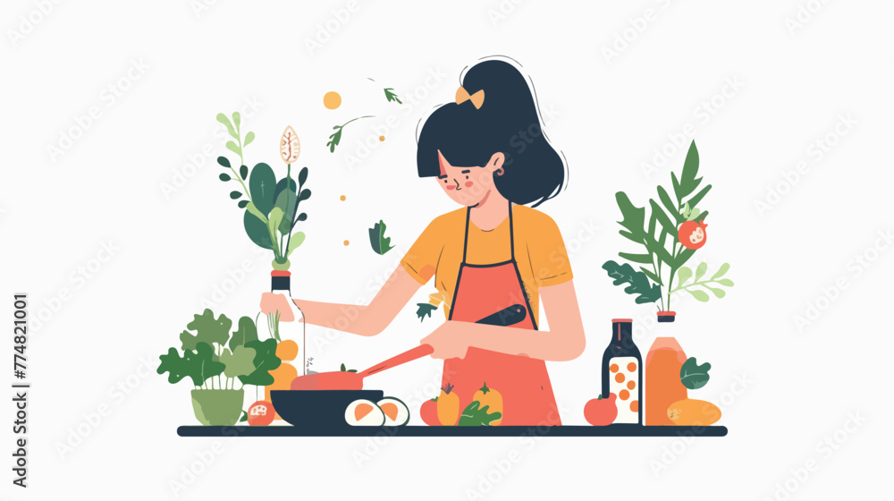 Person preparing vegetable juice flat vector isolated