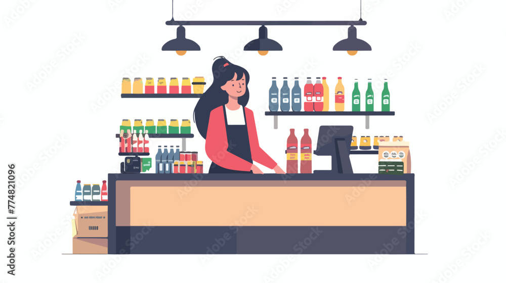 Person working in supermarket flat vector 