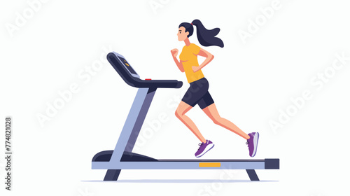 Person running on treadmill. Young woman 