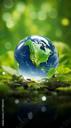 Earth water droplets, environment globe water leaves nature world © jiejie