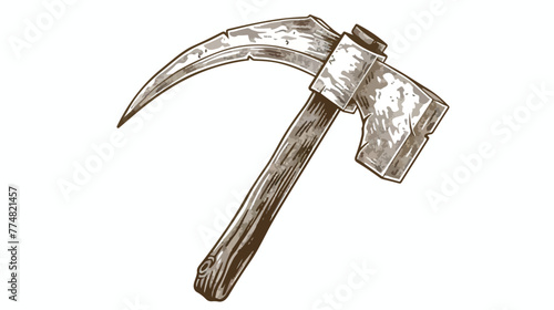 Pickaxe vector icon. Mining pick axe symbol in sketch photo