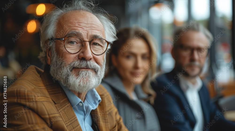 Portrait of an elderly bearded man in a business meeting. Portrait of an elderly bearded man in a business meeting.