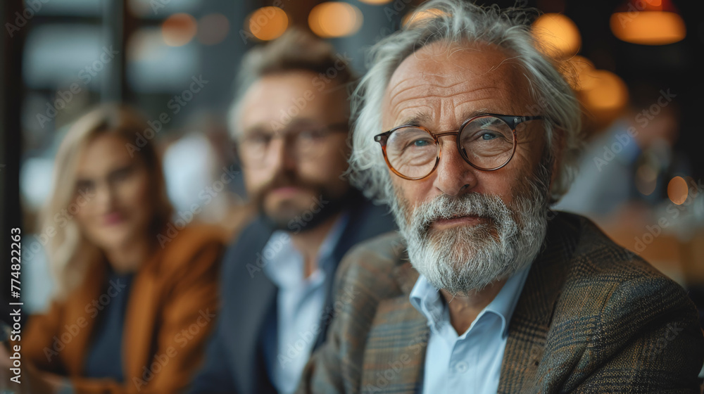 Portrait of an elderly bearded man in a business meeting. Portrait of an elderly bearded man in a business meeting.