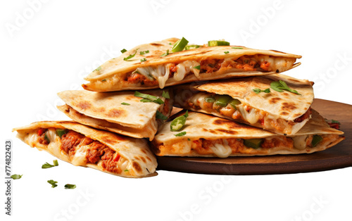 A pile of quesadillas rests on a wooden cutting board