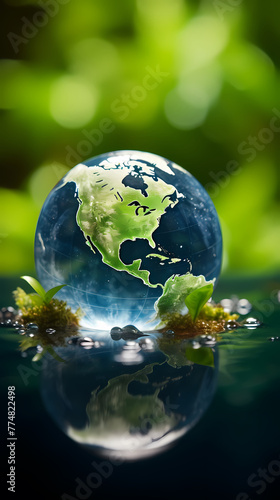 Earth water droplets, environment globe water leaves nature world