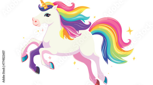 Rainbow unicorn horse jumping flat vecto