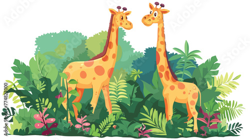 Giraffe in the jungle flat vector isolated on