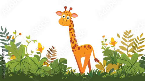 Giraffe in the jungle flat vector isolated on