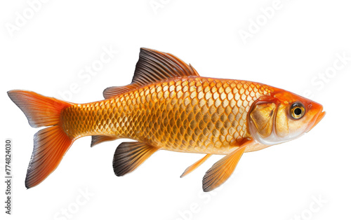 A graceful goldfish swims elegantly in a sea of white space
