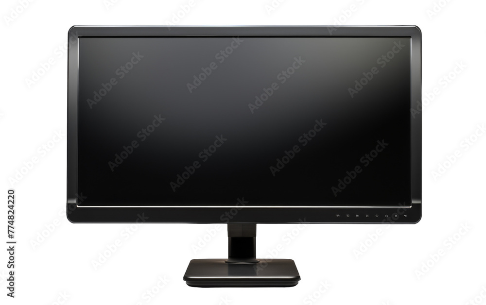 A sleek black computer monitor contrasts against a clean white background