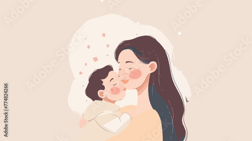 Portrait of Mother with a cute newborn baby illustrat