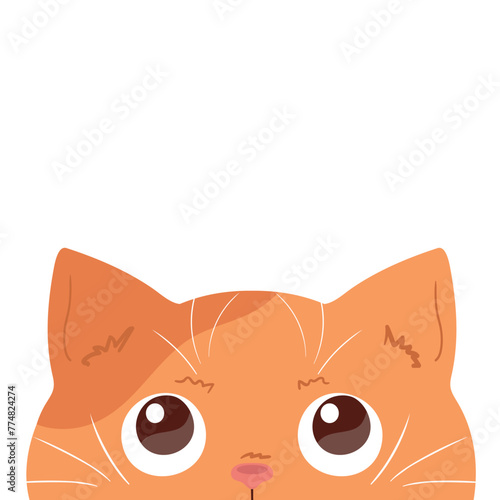 Cute peeking ginger cat face. Curious cat. Cute cartoon character. Vector illustration