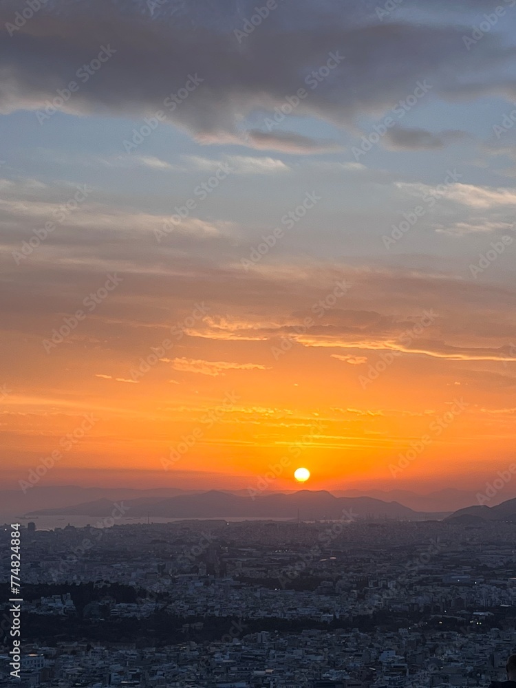 Beautiful sunset from Lycabettus Hill in Athens, Greece.