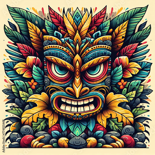 funny cartonized tiki mask texture pattern 