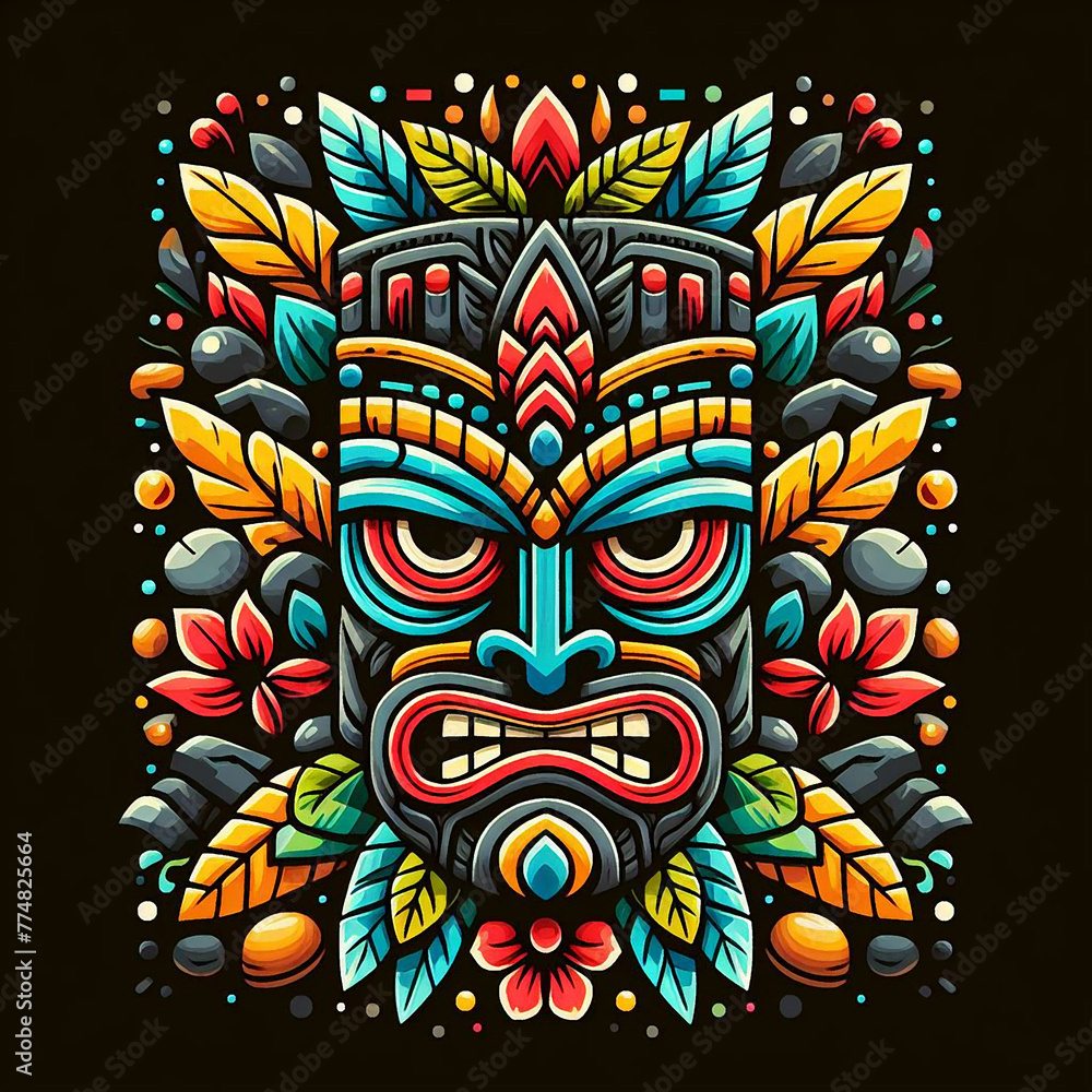 funny cartonized tiki mask texture pattern
