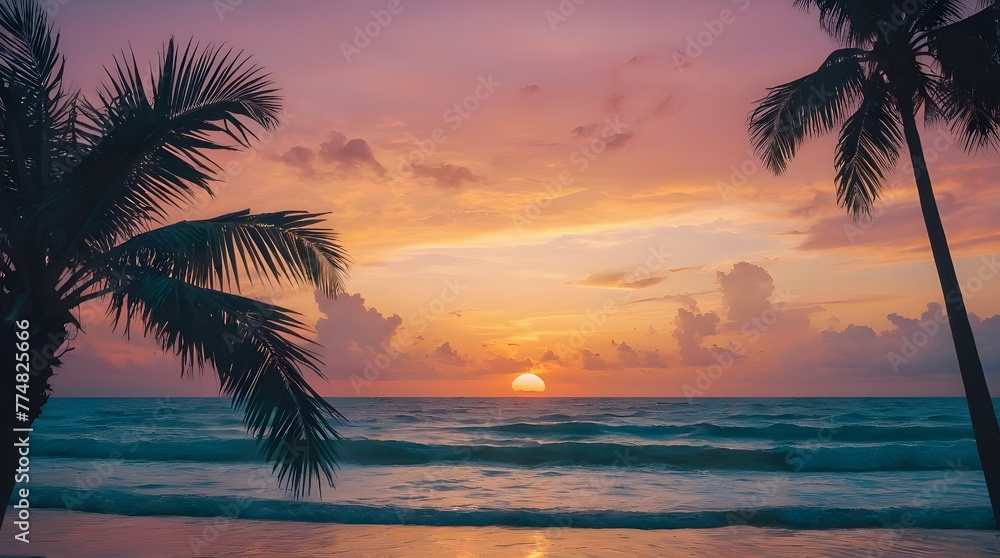 Tropical Serenity at Dusk - Palm Silhouettes Against Pastel Sunset - Peaceful Summer - Generative AI Tropical Serenity at Dusk - Palm Silhouettes Against Pastel Sunset - Peaceful Summer - Generative AI