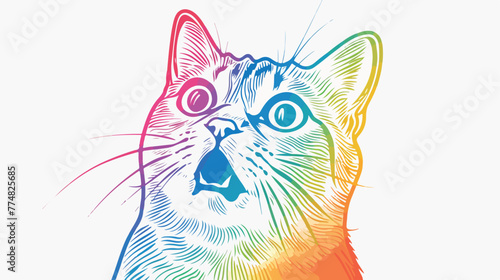 Rainbow gradient line drawing of a cartoon surprised