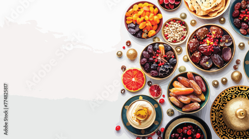 Ramadan kareem holiday concept with dried dates fruit