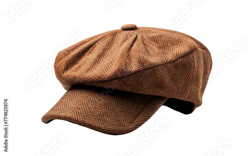 A stylish brown hat peacefully rests on a clean white background