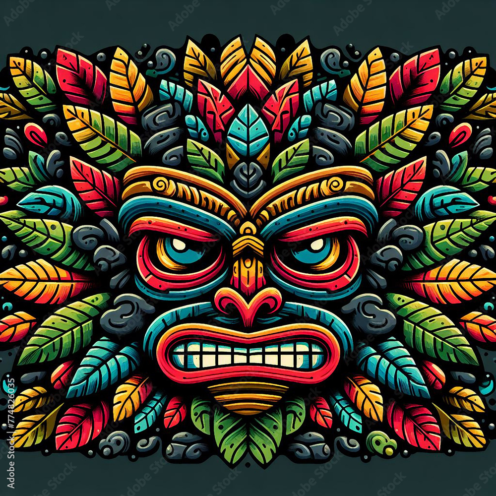 funny cartonized tiki mask texture pattern
