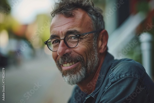 Portrait of a handsome senior man with gray beard and eyeglasses