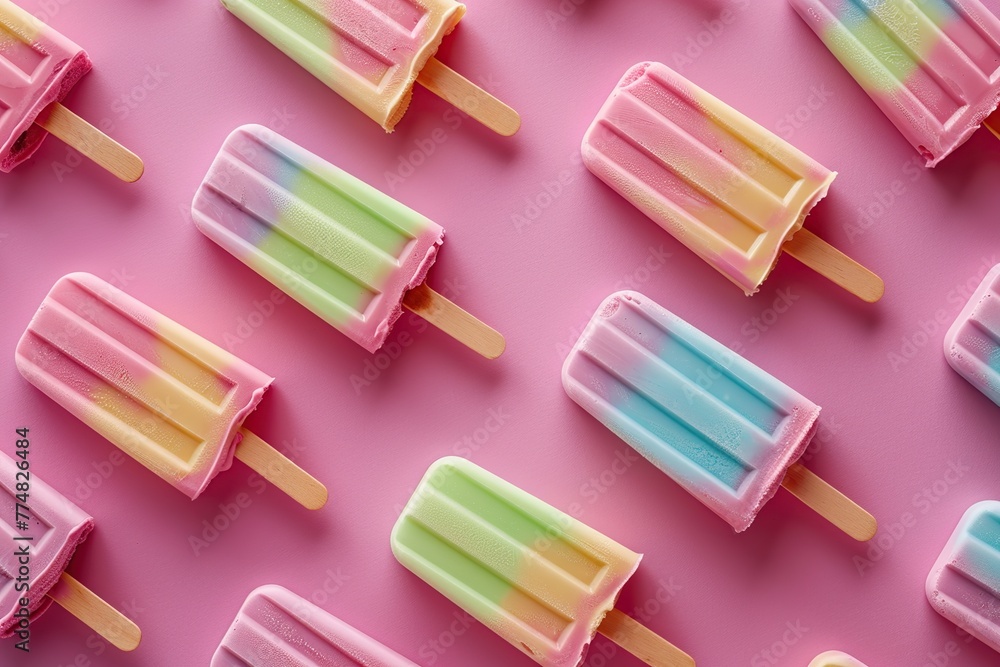Pattern of ice cream popsicles on pink background Pattern of ice cream popsicles on pink background