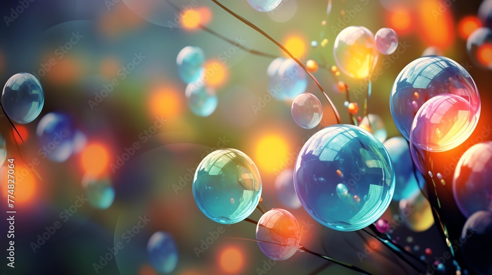 Rainbow spring background made of soap bubbles of different sizes that ...