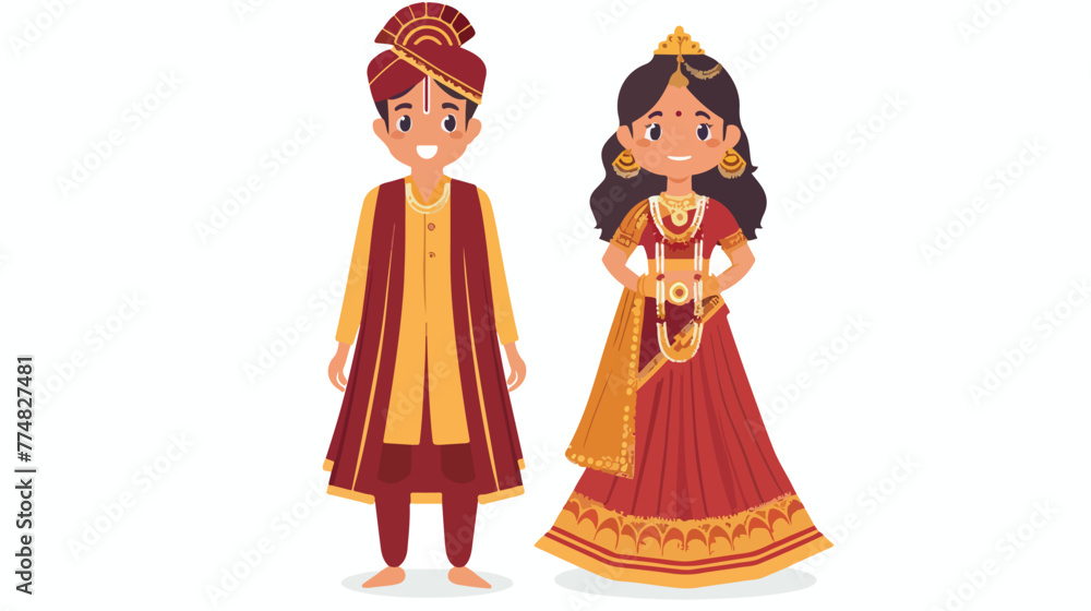Indian couple wearing traditional costume flat