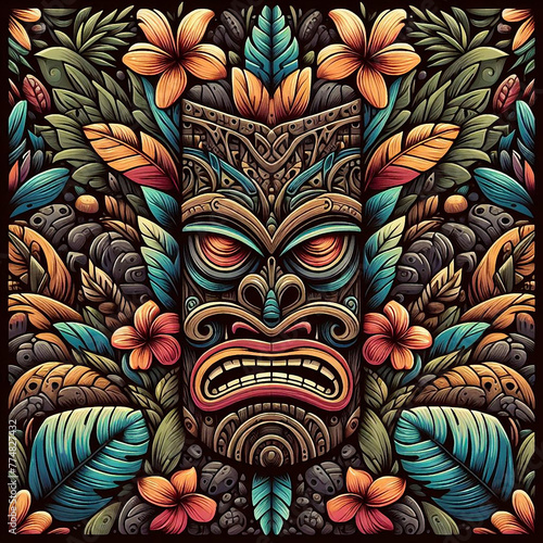 funny cartonized tiki mask texture pattern 