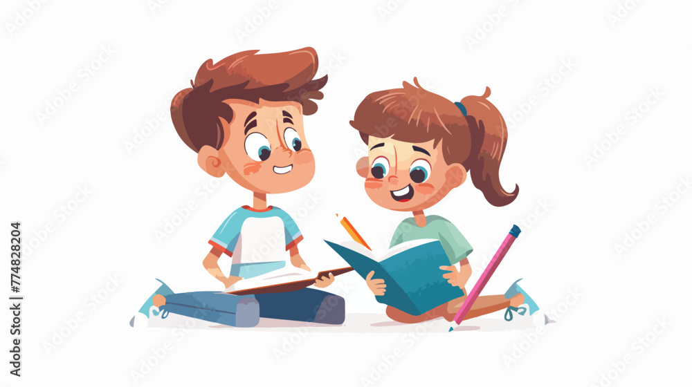 Kids with book and pencil flat vector isolated