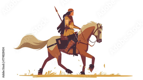 Rider warrior on horseback flat vector isolated on white