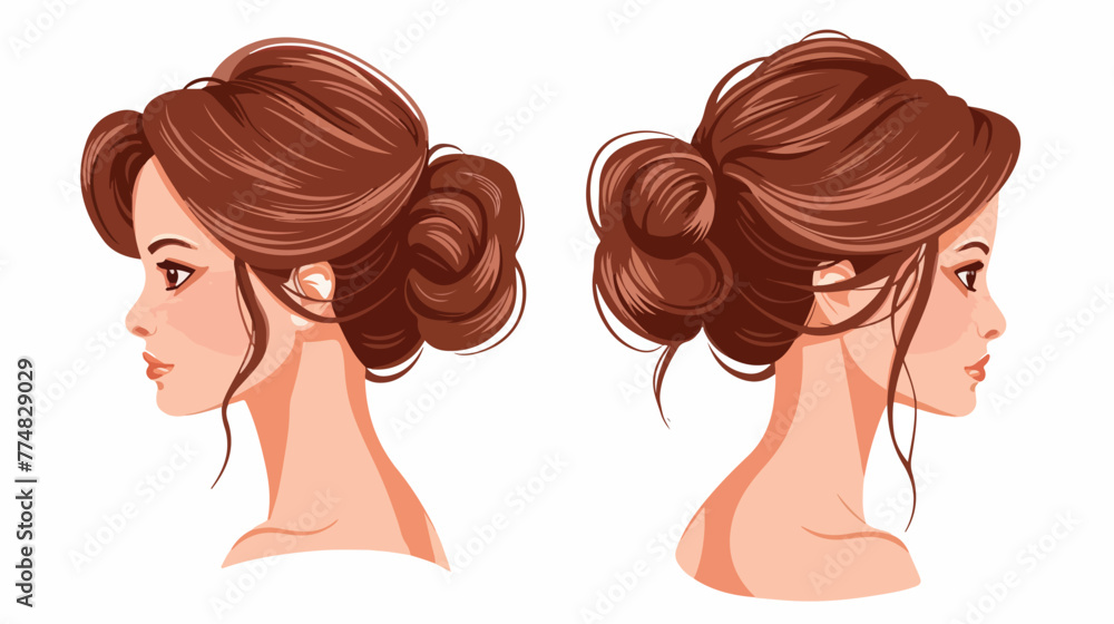 Romantic hairstyle for young women flat vector isolated