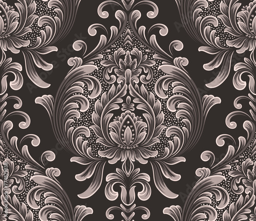 Damask seamless pattern element. Vector classical luxury old fashioned damask ornament, royal victorian seamless texture for wallpapers, textile, wrapping. Vintage exquisite floral baroque template.