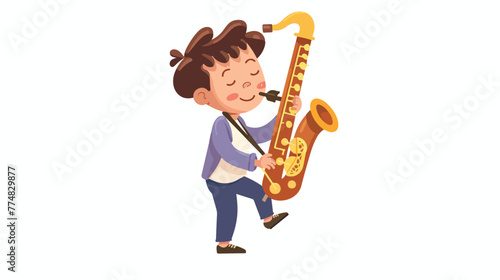 Little boy playing a saxophone flat vector isolated