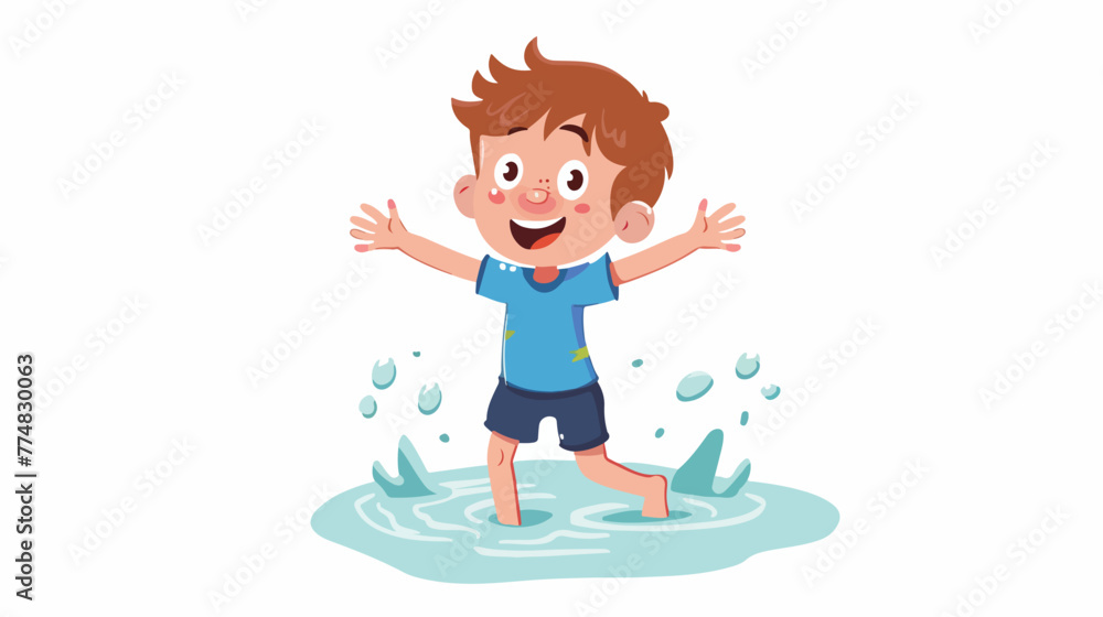 Little boy playing on the water flat vector isolated