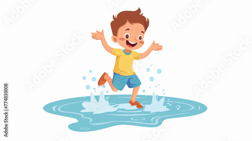 Little boy playing on the water flat vector isolated