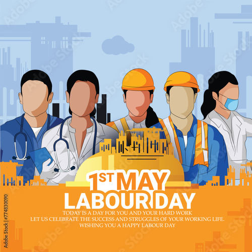 Labor Day( 1st May)big Poster,banner illustration sketch With A Group Of People Of Different Occupations With abstract Background 
