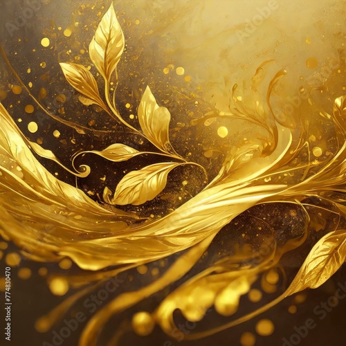 Abstrakcyjne złote tło z liśćmi © Monika
