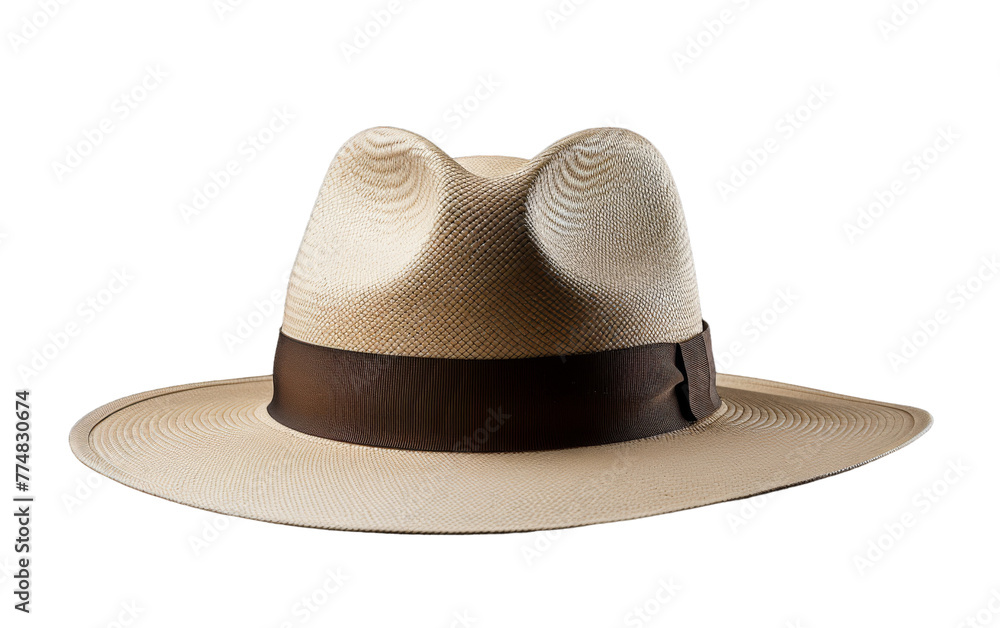 A white hat adorned with a stylish brown ribbon around the brim A white hat adorned with a stylish brown ribbon around the brim