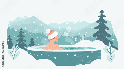 Senior woman having bath in hot spring in winter flat