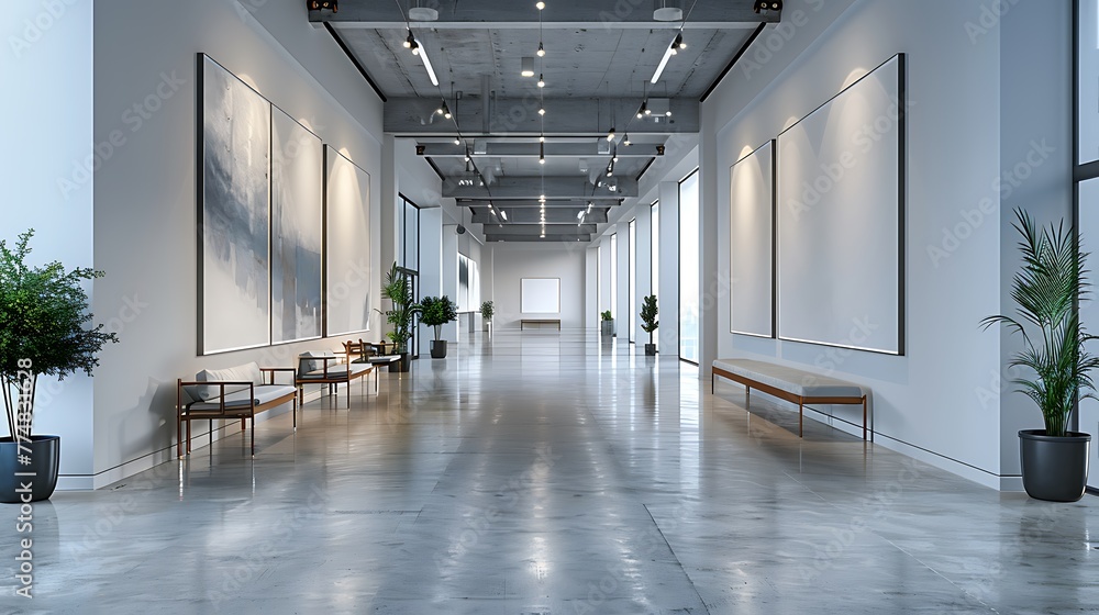 Spacious Elegance: Art Gallery with Blank Posters Spacious Elegance: Art Gallery with Blank Posters