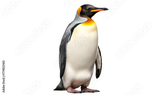 A penguin exudes grace and poise in front of a pristine white backdrop
