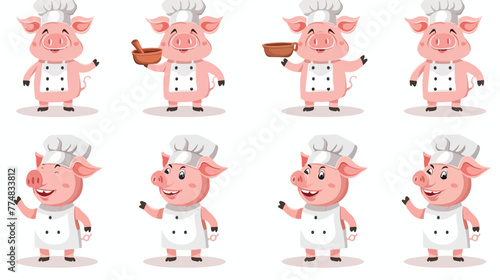 Fototapeta Naklejka Na Ścianę i Meble -  Pig chef collection set flat vector isolated o