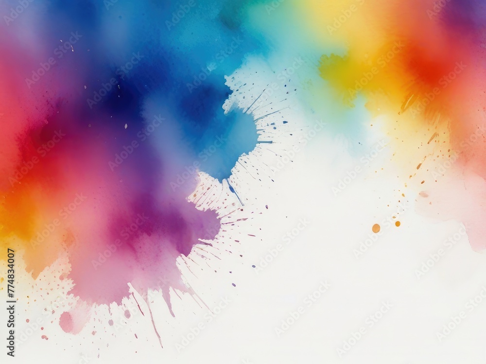 Rainbow watercolor banner background on white. Pure vibrant watercolor colors.