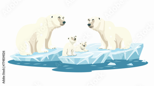 Polar bears family on icebergs flat vector isolated