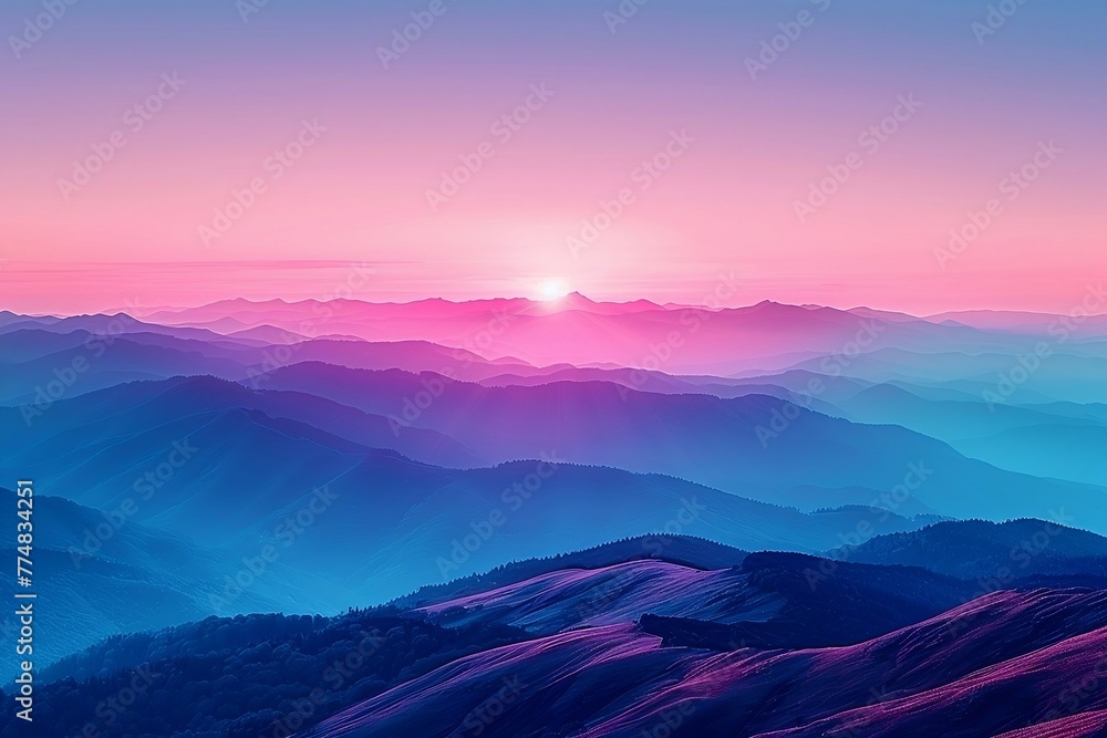 Serene gradient sunset in pastel colors with minimalistic landscape design and soothing evening glow