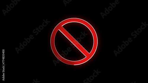 Neon ban icon. Glowing neon forbidden crossed circle sign. Not allowed entry, mistake, embargo and sanction, illegal way, wrong.