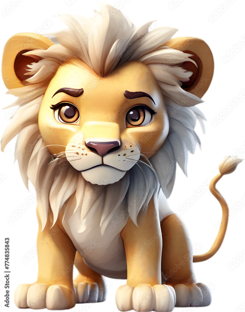 Obraz premium Watercolor drawing of a cute Lion in cartoon style.