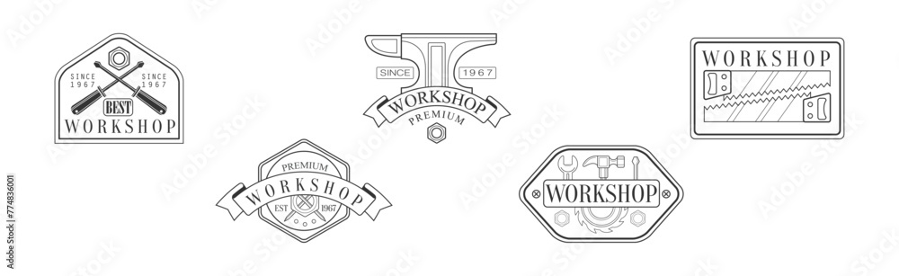 Workshop and Woodworking Craft Label Vector Set Workshop and Woodworking Craft Label Vector Set